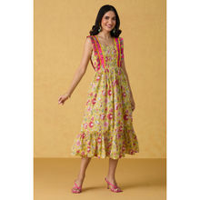 Likha Yellow Blossom Hand Block Printed Tiered Midi Dress LIKDRS66