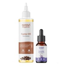 Aravi Organic Cold Pressed Castor Carrier & Lavender Essential Oil Combo Pack
