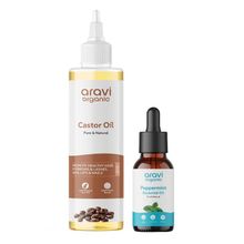 Aravi Organic Cold Pressed Castor Carrier Oil & Peppermint Essential Oil Combo Pack