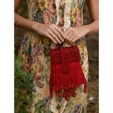 Odette Red Beaded Clutch Bag with Tassels