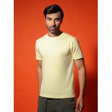 Subtract Men Lemon Yellow Comfort Fit Solid 4-Way Stretch Round Neck T-Shirt