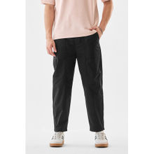 Snitch Black Solid Straight Casual Cargo Pant with Belt