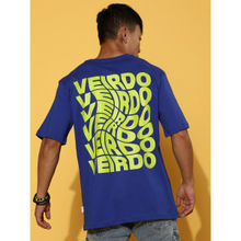 VEIRDO Men Printed Typographic Print Oversize Round Neck Pure Cotton Royal Bluet-Shirt