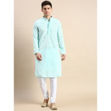Sanwara Men Sea Green Thread Work Chikankari Cotton Kurta with Payjama (Set of 2)