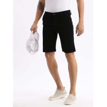 SHOWOFF Mens Knee Length Solid Black Denim Shorts