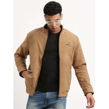 SHOWOFF Mens Mock Collar Khaki Solid Bomber Jacket