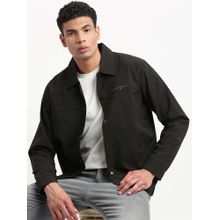 SHOWOFF Mens Spread Collar Black Solid Tailored Jacket
