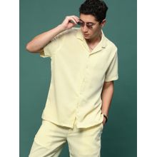 SHOWOFF Men Yellow Cuban Collar Solid Co-Ord (Set of 2)