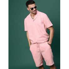 SHOWOFF Men Pink Cuban Self Design Co-Ord (Set of 2)