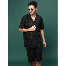 SHOWOFF Men Black Cuban Collar Printed Co-Ord (Set of 2)