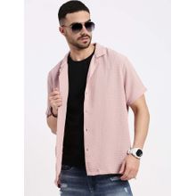 SHOWOFF Mens Pink Cuban Collar Relaxed Fit Textured Shirt