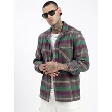 SHOWOFF Men Checked Green Cuban Notched Lapel Shacket