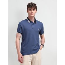 U.S. POLO ASSN. Solid/Plain Blue Half Sleeves Collar Neck Polo T-Shirt