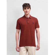 U.S. POLO ASSN. Solid/Plain Rust Half Sleeves Collar Neck Polo T-Shirt