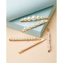 Toniq Stylish Set Of 5 Pearl Hair Clips, Pins For Women
