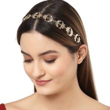 Karatcart Gold Plated Moon and Flower Shaped Kundan Hairband for Women