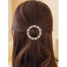 Peora Gold Plated Circular Hair Bun Pin with White and Maroon Stone Detailing - PF113HB03G