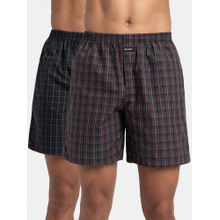 Jockey 1223 Men Cotton Woven Checkered Boxer Shorts - Grey & Black (Pack of 2)