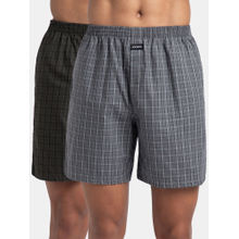 Jockey 1223 Men Checkered Boxer Shorts - Grey & Deep Olive (Pack of 2)