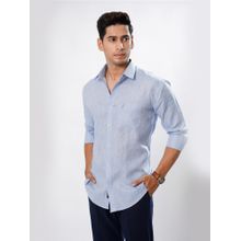 ROYALTAIL Men Pure Linen Chambray Slim Fit Full Sleeve Blue Casual Shirt