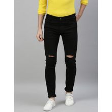 Urbano Fashion Men Black Knee Slit Distressed Jeans Stretchable