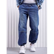 The Indian Garage Co Men Loose Fit Solid Mid-Rise Stretchable Denim Joggers