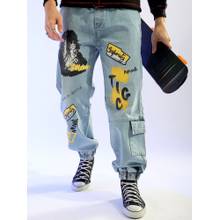 The Indian Garage Co Men Loose Fit Printed Mid-Rise Stretchable Denim Joggers