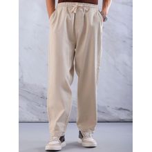 The Indian Garage Co Off White Men Loose Fit Solid Mid-Rise Denim Pant