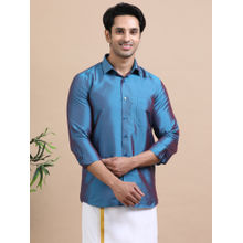 TATTVA Men Cobalt Blue Toned Art Silk Casual Shirt
