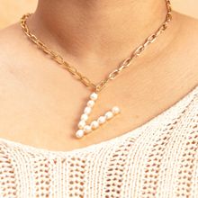 Pipa Bella by Nykaa Fashion Gold Pearl Studded V Initial Chain Necklace