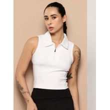 Alcis White Slim Fit Zipper Collar Neck Polo T-Shirt