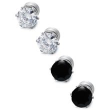 OOMPH Combo of 2 Pair of Black and White Cubic Zirconia Silver Stud Earrings