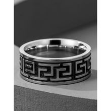 OOMPH Silver Stainless Steel Engraved Band Ring