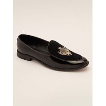 Vastramay Men Black Velvet-Patent Hybrid Loafers