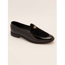 Vastramay Men Black Velvet-Patent Loafers