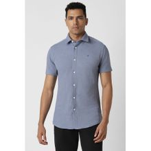 Van Heusen Men Blue Textured Half Sleeves Skinny Fit Party Shirt