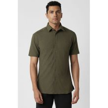 Van Heusen Men Olive Textured Half Sleeves Skinny Fit Party Shirt
