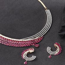 Priyaasi Pink Gold-Plated American Diamond Studded Jewellery Set