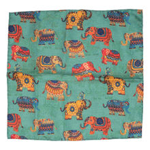 The Tie Hub Elephant Teal Silk And Cotton Pocket Square