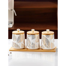 The Better Home Gold Ceramic Jars with Bamboo Lid, 280Ml (Pack of 3)