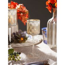 Pure Home + Living Peral Pattern Glass Stem Candle Holder