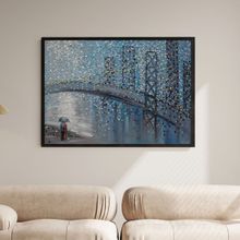 ARTCREST Rainy Date With the Bridge View Painting Black Box Framed Canvas Wall Art Painting