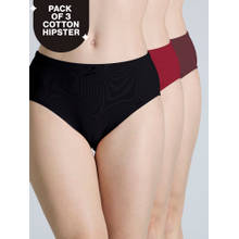 PO3 Mid Rise Cotton Hipster Panty with Outer Elastic-Jet Black,Maroon,S.Red-NYP391