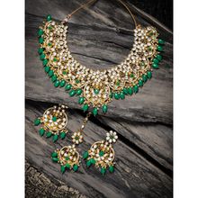 Zaveri Pearls Green Kundan & Beads Floral Bridal Necklace, Earring & Maangtikka Set - ZPFK8866