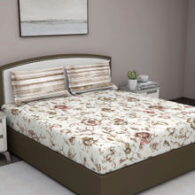 GM Beige Floral 180 Tc Cotton Queen Bedsheet With 2 Pillow Covers