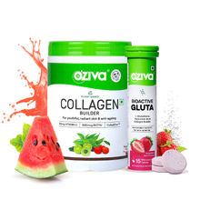 Oziva Plant Based Collagen Builder + Watermelon & Bioactive Gluta Fizzy Strawberry Tablets
