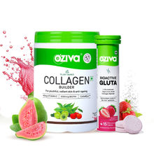 Oziva Plant Based Collagen Builder + Guava Glow & Bioactive Gluta Fizzy Strawberry Tablets