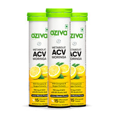 Oziva ACV Moringa To Control Cravings, Apple Cider Vinegar, No Maltodextrin Lemon Masala - Pack of 3