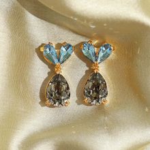 Pipa Bella by Nykaa Fashion Dangler Earrings Brass 8k Gold Plated Base Studded With Black And Blue Crystals