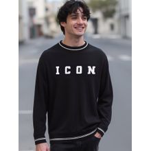 Bewakoof Men's Jet Black Icon Typography Oversized Sweater